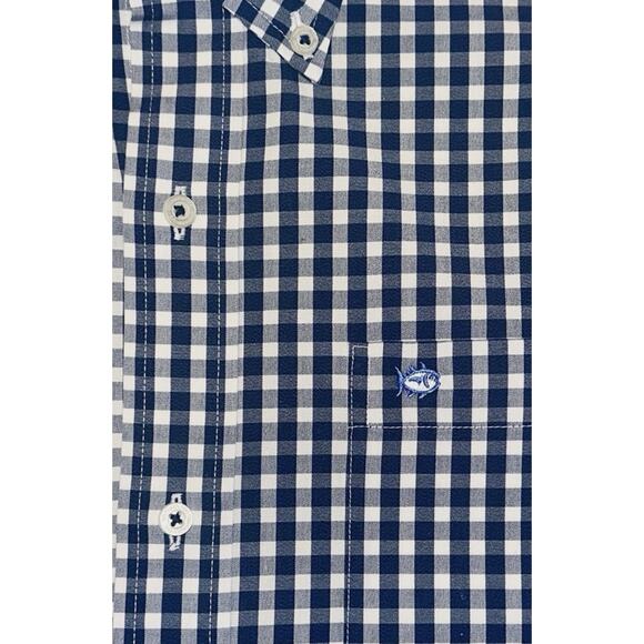 Southern Tide Shirt Navy Blue White Gingham Check Button Down Mens Large - Picture 4 of 10